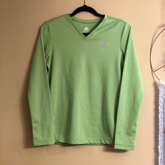 Adidas Green V-Neck Long Sleeve Active Top - Picture 1 of 5